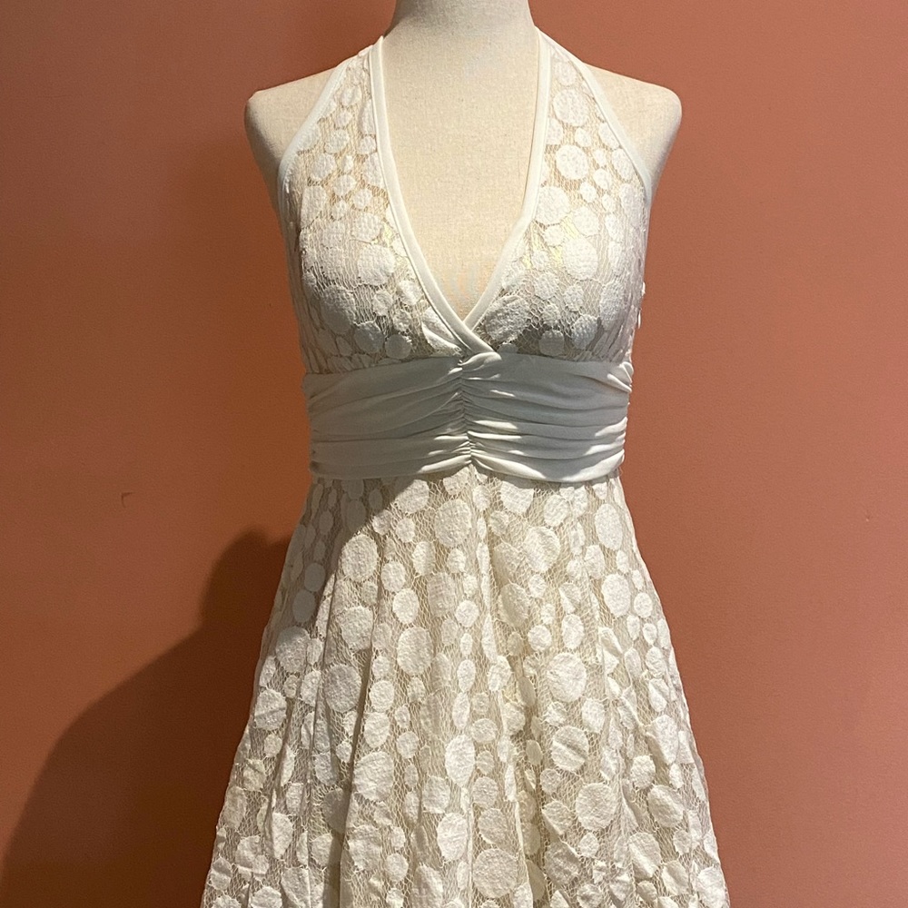 Halter Polka Dot White Cream Gold Mesh Dress - forever 21